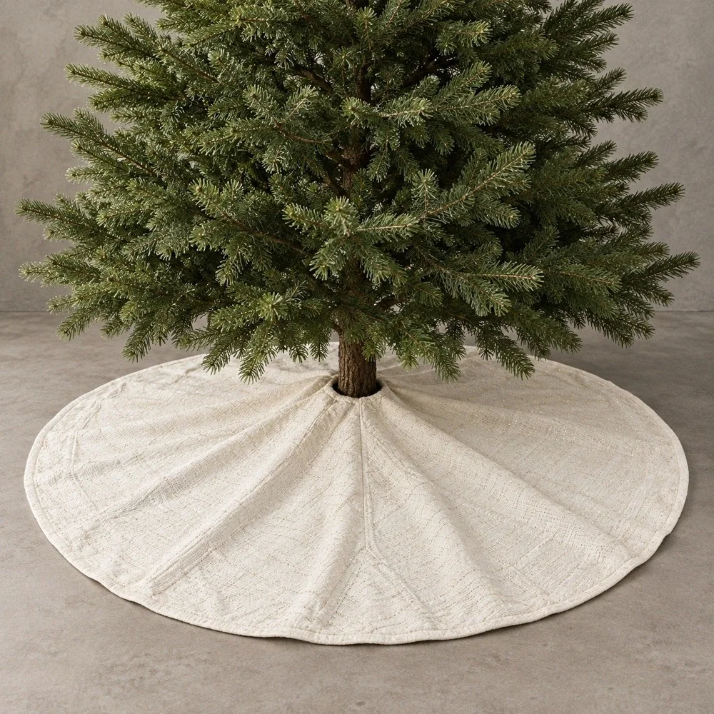 Tree Skirt White Metallic Silver Gold Lurex Sparkle Quilted Grid 44